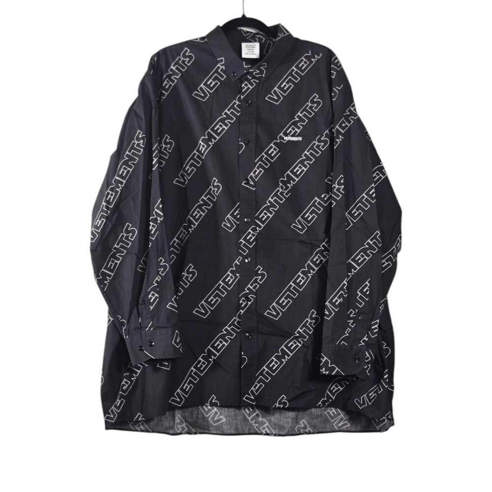 Vetements Size Small Men's Shirt Oversized Button Down Black Logo New